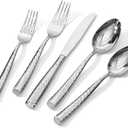 Kingstone Hammered Silverware Set, 20-Piece Flatware Set for 4, 18/10 Stainless Steel Heavy Duty Cutlery Set, Mirror Polished Utensil Sets for Home, Restaurant, wedding, Dishwasher Safe (Sliver)