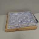Serving Tray with Handles, Rectangular Decorative Trays for Coffee Table, Plastic Ottoman Tray for Living Room, Decor, Boho Blue, 15.7”*11.8”*1.6"