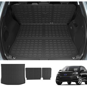 powoq Trunk Mat Compatible with 2015-2024 Ford Edge Cargo Liner Backrest Mat TPE Seat Back Protector (Only for 5-Seater) Replacement for 2015-2024 Ford Edge Accessories (Trunk Mat+Backrest Mat)