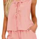 KFUBUO Womens Ruffle Pajamas Set 2 Piece Soft Pj V Neck Sleeveless Tops and Shorts Bride Pjs for Wedding Day Set (Medium, Pink)