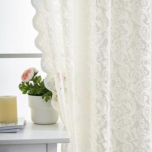 ALIGOGO Ivory Lace Curtains 84 Inches Long - Floral Sheer Curtains for Living Room, Scalloped Privacy Cream Vintage Lace Window Treatments 1 Pair, Rod Pocket, 52 x 84 Inch, Light Beige