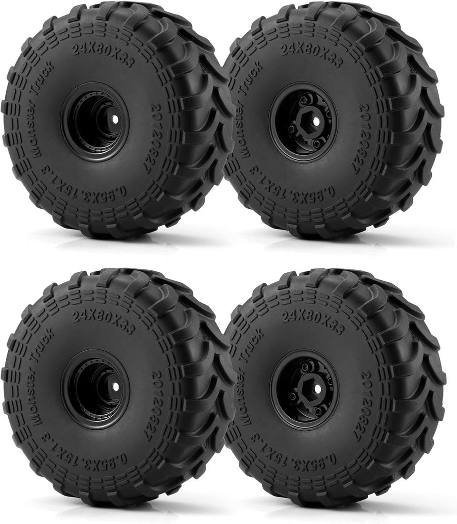 4Pcs Plastic Wheels Rims Hub and Soft Rubber Tires 80mm Upgrade Parts for Axial 1/24 SCX24 1/18 Tra-xxas TRX4-MT RC Crawler Car