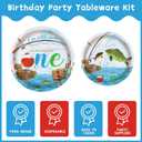170pcs Ofishally One Party Plates Napkins Gone Fishing 1st Birthday Party Supplies Disposable Tablecloths Cups Banner for 24 Guests