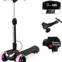 24V Electric Scooter for Kids w/150W Powerful Motor, Thumb Throttle, LCD Screen, Bluetooth, Light-Up Stem Deck & Wheels, 3 Adjustable Heights, 5MPH Safe Speed, 3 Wheel Electric Scooter for Kids (Pink)