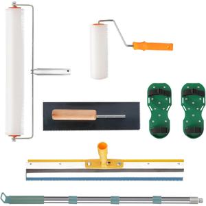 Self Leveling Tool Kits, Floor Rollers with Extensions Stainless Steel Trowels Self Leveling Rakes Shoes with Spikes Epoxy Flooring Tools Cement Concrete Self Leveling Tool Kits (7PCS)
