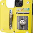 ONETOP Compatible with iPhone 13 Wallet Case with Card Holder, PU Leather Kickstand Card Slots Case, Double Magnetic Clasp Durable Shockproof Cover 6.1 Inch(Yellow)