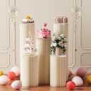 5 Pack Portable White Cylinder Stands for Party, 31.5", 23.6", 15.7" Height Foldable Cardboard Tall Cake Pedestal Stand Flower Floral Pillar Table Stand Event Plinth, cilindros para fiestas redondos blancos for Wedding Parties
