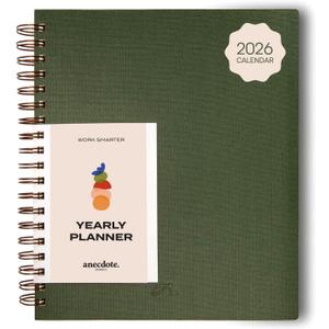 Anecdote 2026 Planner (8.5" x 10") Daily Planner Weekly Monthly Planner - 52 Weeks w/Library Buckram Cover, Brass Spiral - A4 Size Bleed-Resistant Paper  Evergreen