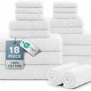 CASA PLATINO 100% Cotton Bath Towel Set 18 Pc - Super Soft, Absorbent & Quick Dry - 6 Bath, 6 Washcloths, 6 Hand Towels for Bathroom - Hotel Quality Turkish Towels, Ideal for Spa, Gym & Travel - White