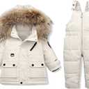 YALLET Baby Girls Boys Snowsuit, Infant Winter Clothes Toddler Kids Winter Warm Hooded Down Jacket Coat + Ski Bib Pants 2T