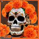 105 PCS Artificial Marigold Flowers with 12 Orange Monarch Butterflies Decor, 3.5 Inch Silk Dia de Los Muertos Flowers for Altars, DIY Fiesta, Halloween, Diwali Bulk Orange Mexican Flowers