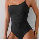 Eomenie One Piece Swimsuit for Women Tummy Control One Shoulder Bathing Suit Ruched Tie Knot Swim Suit (XX-Large, Black)