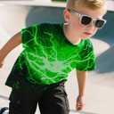 Funnycokid Boys Girls Shirts Graphic T-Shirt Neon Clothes Kids Novelty Youth Short Sleeve Animal Print Tees 4-16 Years (Green)