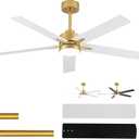 52'' Ceiling Fan with Lights and Remote, Low Profile Modern Ceiling Fan Gold, 6 Speed, Reversible, 3000k-6000k LED, Quiet DC Motor Ceiling Fans for Indoor Outdoor Bedroom Living Room