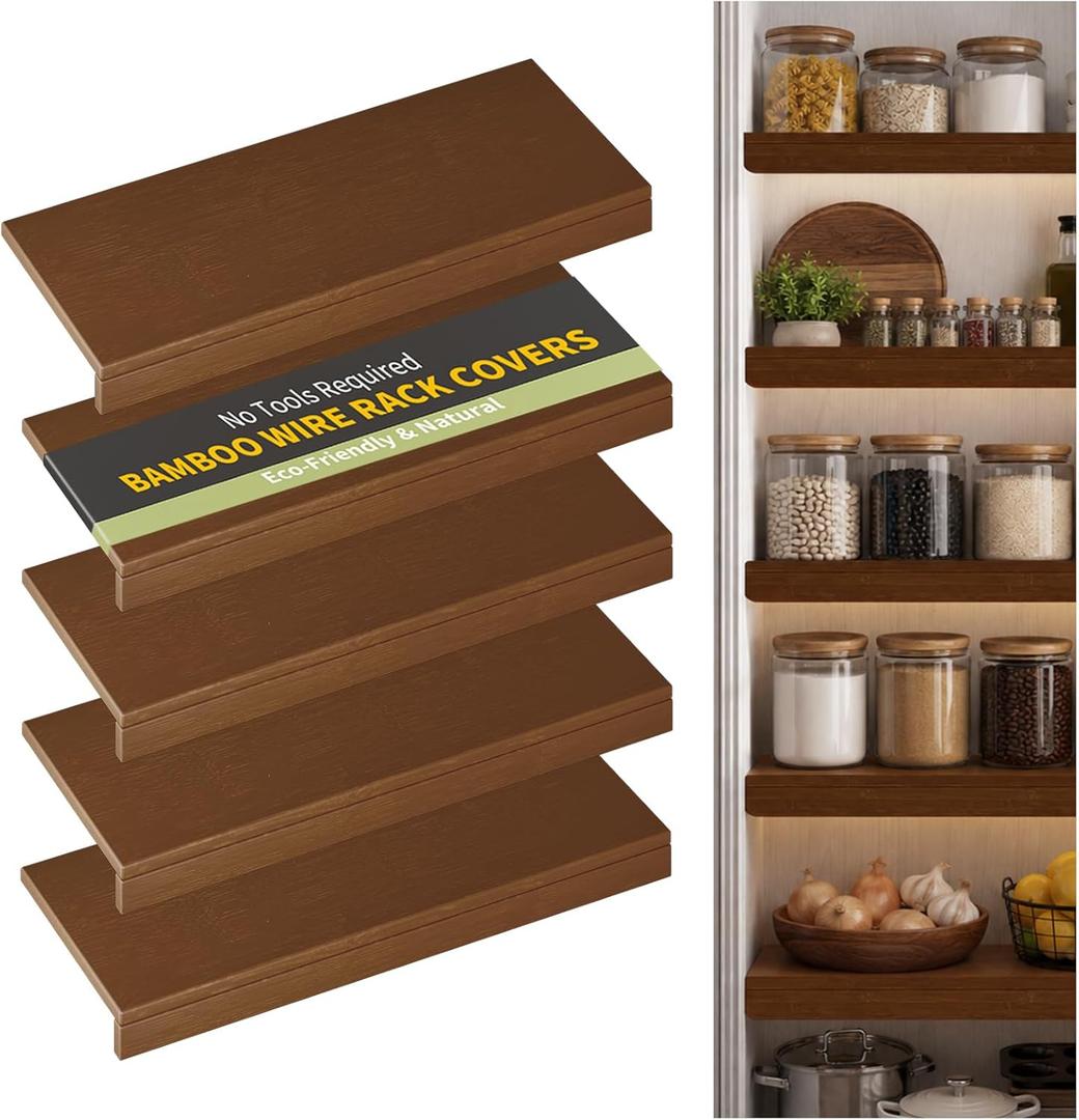 Wire Shelf Covers, Bamboo Wire Rack Covers for Pantry, ClosetKitchen (5pcs, 30" W x 12" D, Walnut)