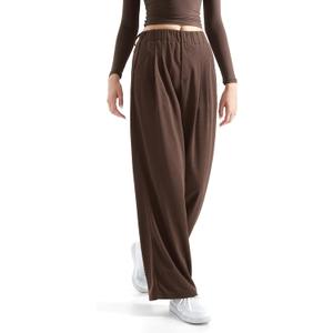 SUUKSESS Women Wide Leg Pants Elastic High Waisted Work Pants Flowy Palazzo Pants (Brown, XS)