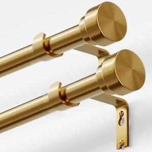 Oneach 2-Pack Heavy Duty Curtain Rods for Windows 72 to 144 Inch, 1 Inch Pole Adjustable Curtain Rod Set with Easy Installation and Modern Design (Brass Gold, 16 to 150 Inch)