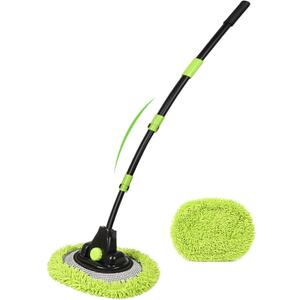 4 Sections Car Wash Brush with 15° Curved Aluminum Alloy Long Handle Telescopic Denser Chenille Microfiber Car Washing Mop for Exterior Interio Car RV SUV Truck Boat Solar Panel Household Clean 51.6”