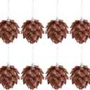 Jetec 8 Pieces Christmas Ornaments Glitter Christmas Tree Hanging Decoration Decorative Artificial Pine Cones Flowers Hanging Ornaments for Winter Wreath Holiday Decor(Brown Gold Color)