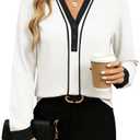 UEAL Womens Dressy Business Casual Blouses Long Sleeve White XXL (White, XXL)