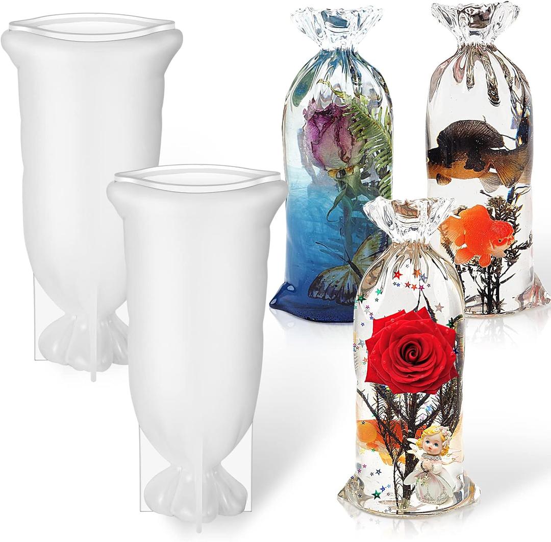 2 Pcs Lucky Bag Resin Molds Silicone Molds for Resin Casting Bag Shape Silicone Epoxy Mold 3D Jewelry Casting Molds Large Epoxy Casting Crafts for Home Table DIY Making Flower Preservation