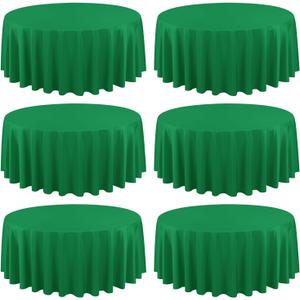 6 Pack Green Round Tablecloths - 90 Inch, Polyester Table Cover for Round Tables, Stain and Wrinkle Resistant Washable Fabric, Perfect for Wedding Banquets and Parties