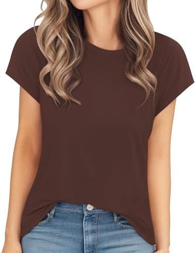 MANGOPOP Womens Tops Summer Trendy Cap Sleeve T Shirts Crew Neck Tunic Dressy Business Casual Work Outfits Clothes 2025 XL