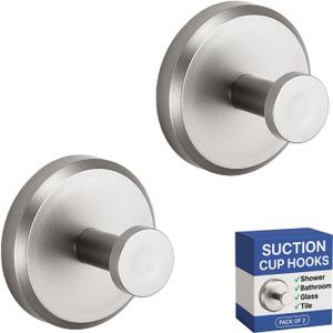 HOME SO Suction Cup Hooks for Shower, Bathroom, Kitchen, Glass Door, Mirror, Tile  Loofah, Towel, Coat, Bath Robe for Hanging up to 15 lbs  Polished Matte Chrome, Brushed Nickel (2-pack)