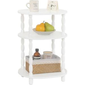 MaxSmeo White Side Table, 3-Tier Small Oval End Table, Modern Night Stand Wood Accent Table for Living Room, Bedroom, White