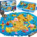 Pirate Treasure Chest Sensory Bin, Play Sand Kit for Boys with Pirate Accessories,2.2lbs Sand, Glow in The Dark Gems and Map, Pretend Play Adventure Sensory Toys for Toddlers Kids Ages 3 4 5 6 7 8