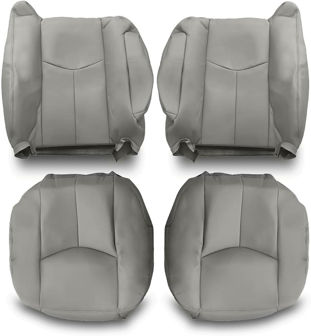 4 Pcs Front Driver Passenger Leather Seat Cover Compatible with Silverado Tahoe Suburban Avalanche Yukon Sierra 2003 2004 2005 2006 2007 Front Left Right Bottom & Top Seat Covers