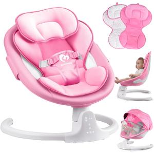 Bluetooth Baby Swing for Infants, Compact & Portable Pink Baby Girl Swing, 3 Seat Positions, 5 Swing Speed, 10 Music, Remote Control, Plug-in Power, Reversible Cushion, mecedora elctrica para Bebe