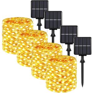Extra-long 288FT 800LED Solar Fairy String Lights, 4-Pack 72FT 200 LED Outdoor Twinkle Lights Waterproof, 8 Lighting Modes, Warm White Copper Wire Lights for Deck Backyard Tree Garden Fence Pool Party