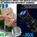 ELP 4K HDMI USB Camera Manual Zoom Webcam Dual Output Telephoto Camera for Computer TV Projector 5-50mm 10X Zoom Camera Mini Lightburn Camera Industrial USB Security Camera for Laptop Pi Jetson Nano