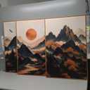 Celestdeco Large Boho Mountain Framed Canvas Wall Art Set, Brown Ridge Landscape Wall Decor, Pine Tree Scenery Wall Painting, Abstract Wilderness Art Print for Living Room, Bedroom, Office - 24"X36"X3