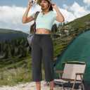 Women's Capri Pants Wide Leg Quick Dry Hiking Capris Water Resistant UPF50 Lightweight Loose Travel (Gray, L)
