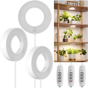 LORDEM Grow Light for Indoor Plants, 48 LEDs Ceiling Full Spectrum Plant Light, 5V Corded Growing Lamp with 4/8/12H Auto Switch, 4 Dimmable Brightness Levels, Single-Head, 3 Pack