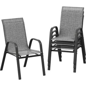 Garvee Patio Chairs Set of 4, Outdoor Stackable Dining Chairs with Textilene Fabric, All-Weather Deck Stacking Chairs with High Back for Backyard Poolside Garden Balcony, Brown