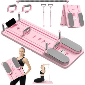 Pilates Board - Pilates Reformer Set, Multi-Purpose Foldable Pilates Reformer Board for Home,11 in 1 Pilates Equipment, Pink