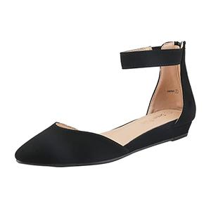 DREAM PAIRS Women's Low Wedge Ankle Strap Dress Flats Shoes,Size 8.5,Black/Nubuck,AMIGA