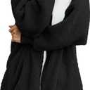 ReachMe Womens Fleece Zip Up Jacket with Pockets Oversized Long Sherpa Hoodie Fuzzy Jackets Warm Teddy Coat (Large, 02 Black)
