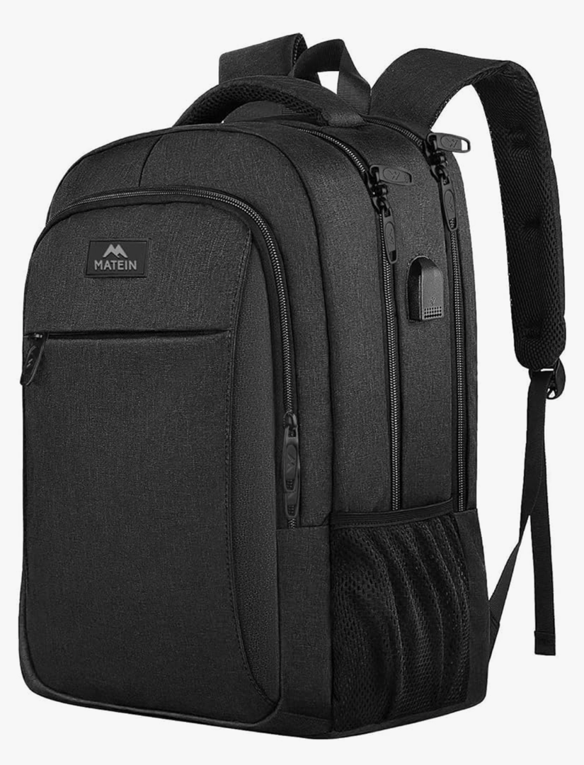 MATEIN Business Laptop Backpack, 15.6 Inch Travel Laptop Bag Rucksack with USB Charging Port, Water-Resistant Bag Daypack for Work College Computer Men Women Backpack, Black