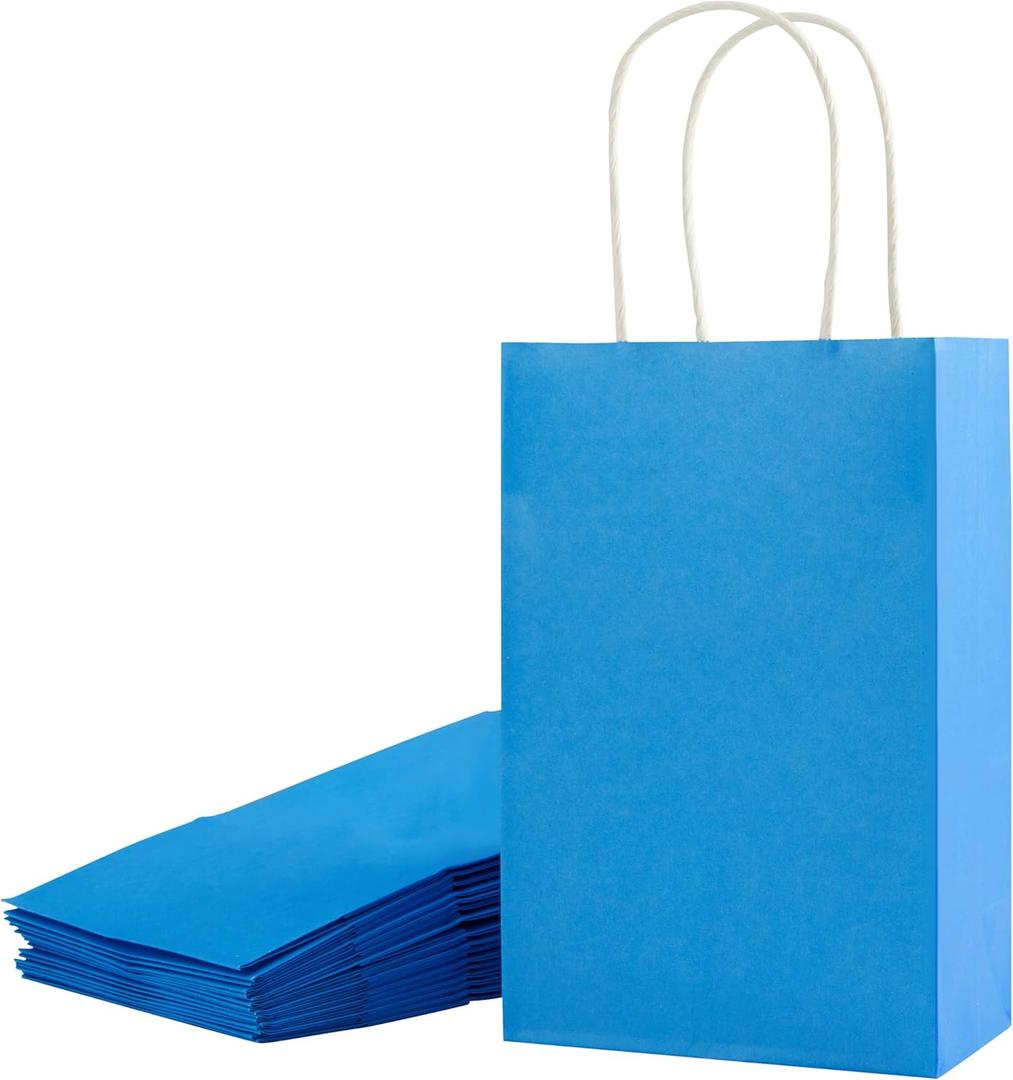 SUNCOLOR 12-Pack Blue Gift Bags with Handles  8" Recyclable Small Paper Goodie Bags for Party Favors, Baby Showers, Birthdays, Boys Parties & Business Gifts