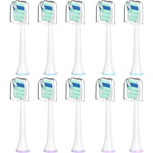10pcs Replacement Toothbrush Heads for Philips Sonicare, End-Rounded Soft Bristles, Fits DiamondClean, 2 Series, ProtectiveClean, with Travel Caps