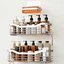 Orimade Shower Caddy Basket Soap Dish Holder Shelf with 5 Hooks Bathroom Organizer Shelf Kitchen Storage Rack Wall Mounted Adhesive No Drilling Rustproof SUS304 Stainless Steel - 3 Pack