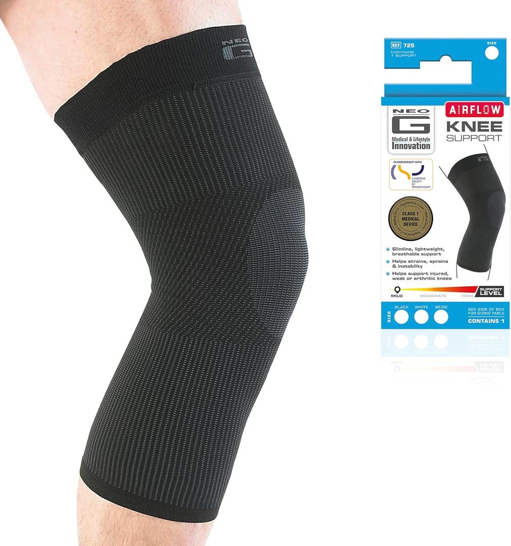 Neo-G Knee Sleeve for Daily wearing, Sports - Good for Sprains, Strains, Weak Muscles - Knee Sleeves for Men Women - Airflow (MEDIUM: 34 - 38 CM, Black)