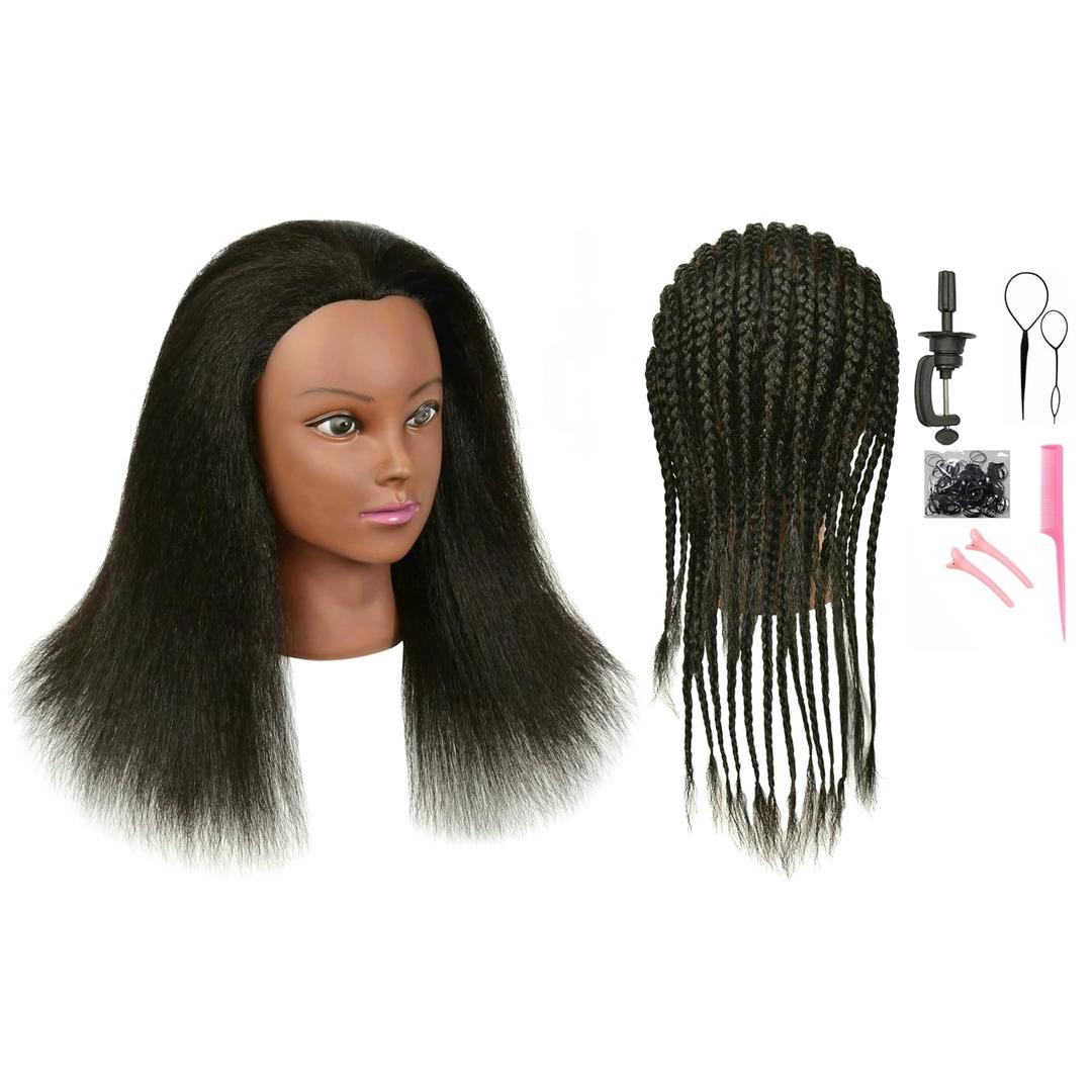 Real 100% Human Hair Mannequin Head for Hairdresser Practice Styling Braiding Manikin Cosmetology Doll Training Head with Stand
