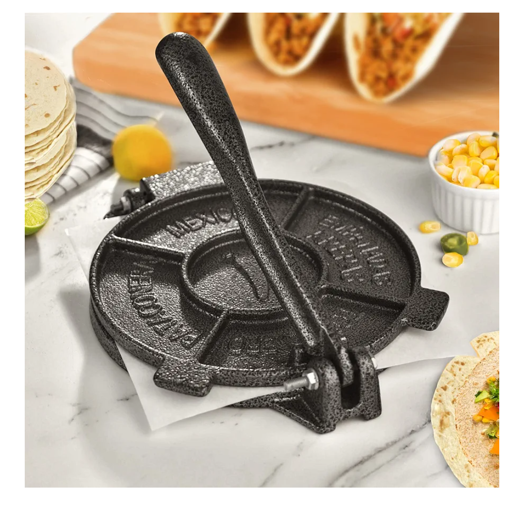 ARC Tortilla Press 8 inch, Cast Iron Tortilla Maker Include 100 Pcs Parchment Paper, Heavy Duty Tortillera Pataconera, Flour Tortilla Press, Roti Maker, Taco Maker, Taco Press, Black Gray