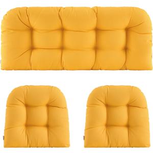 Wicker Chair Cushions of 3 Pieces Waterproof Tufted Outdoor Seat Cushions for Patio Furniture Sofa Settee Couch,1 Loveseat and 2 U-Shaped Cushions,Yellow