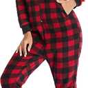 COLORFULLEAF Christmas Onesie Pajamas Adult Family Couples Matching Plaid Hoodie Suit Zipper Fleece Pj For Women and Men (Red, XXL)